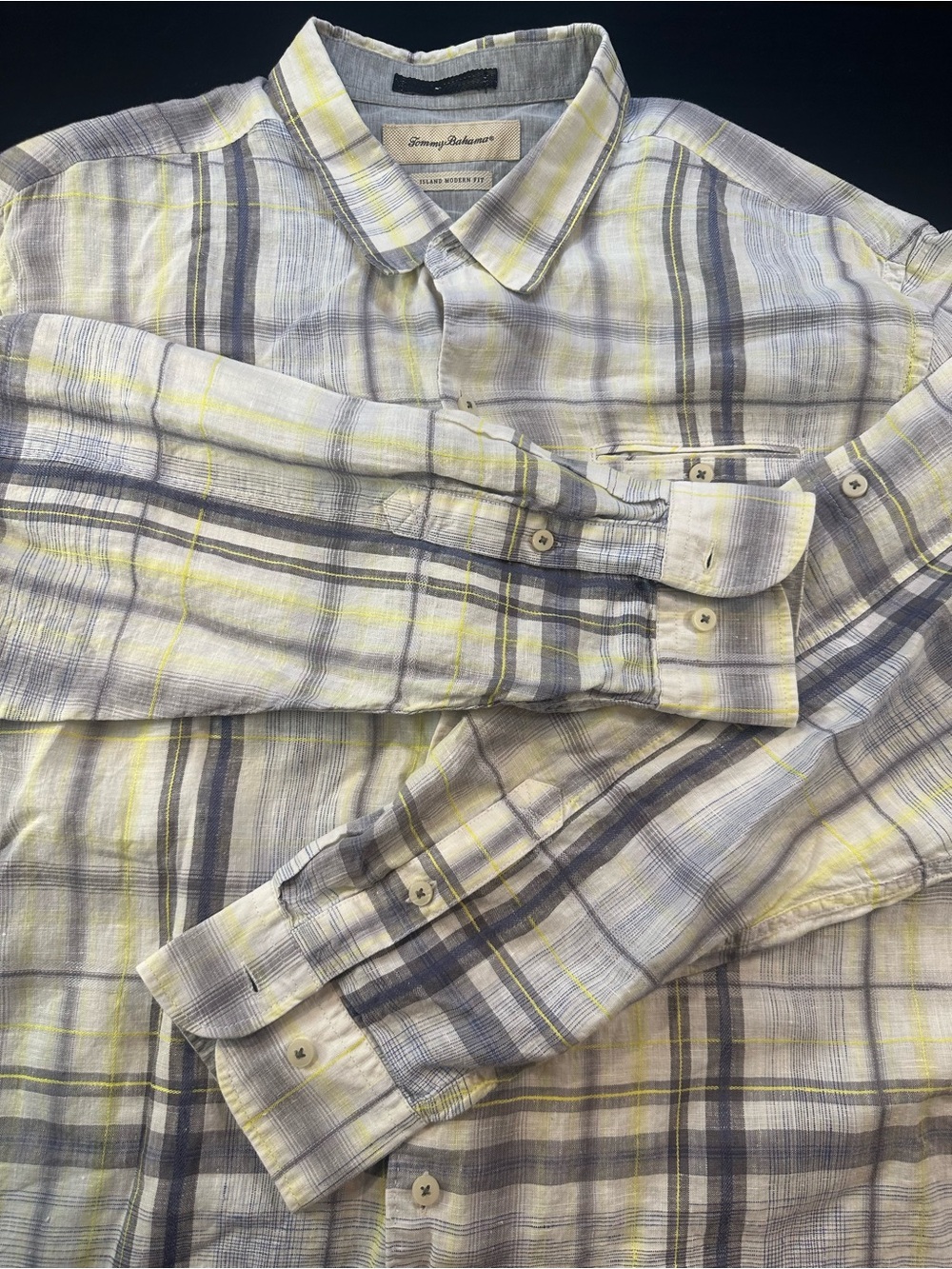 Tommy Bahama Island Modern Fit 100% Linen Plaid Button-Down Shirt - Picture 2 of 8